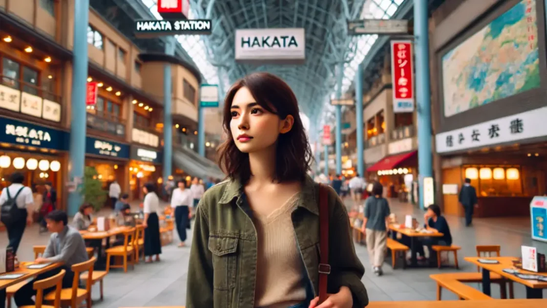 博多駅でひとりごはんを探す女性のイメージ写真