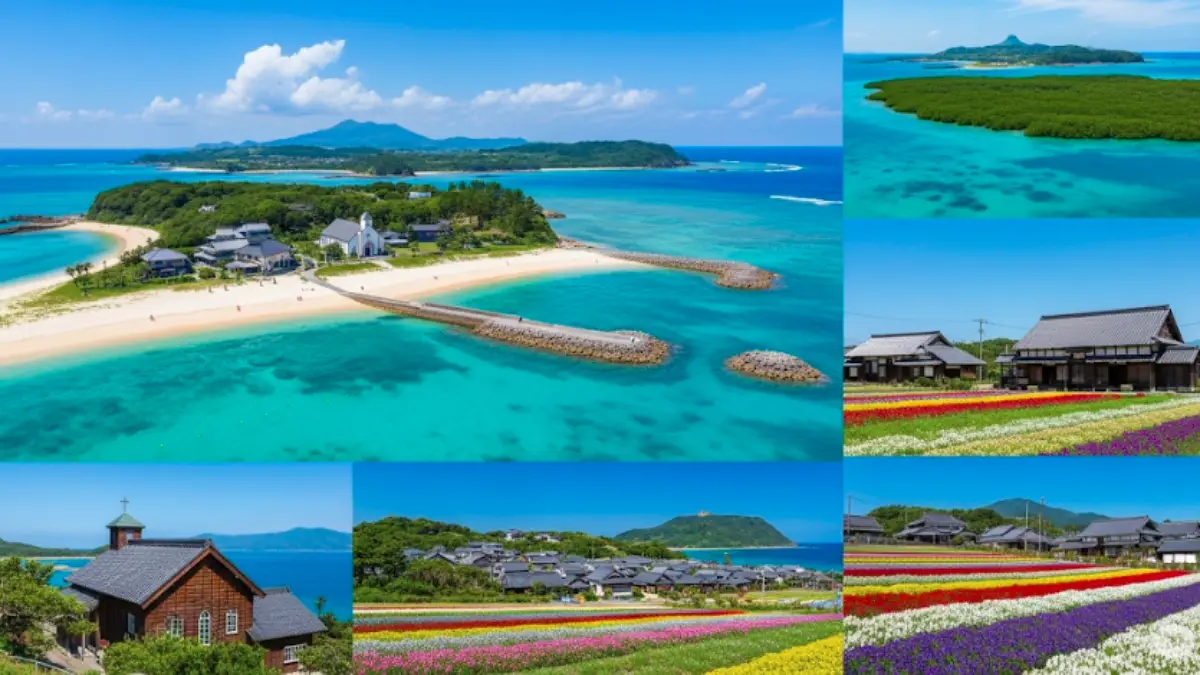 五島列島の白い砂浜と青い海に佇む美しい教会