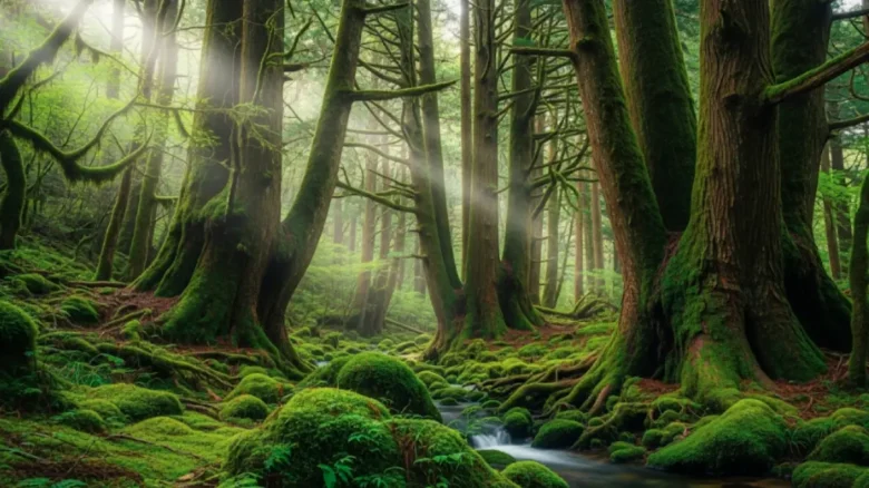 もののけ姫の舞台背景とされる屋久島・苔むす森の幻想的な風景